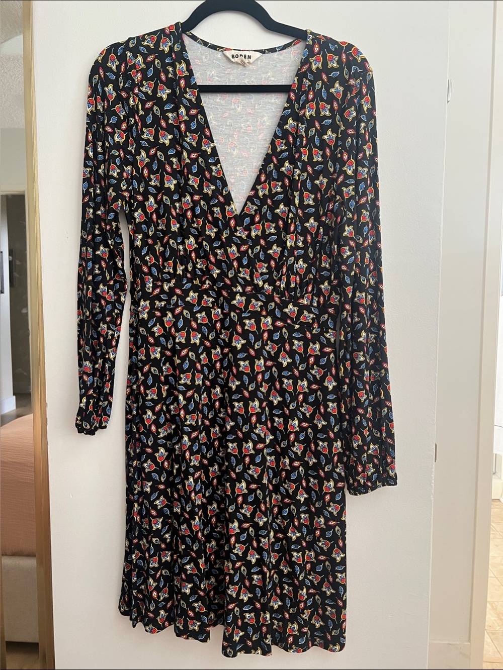 Boden Black Long-Sleeve Cross V-Neck Dress -8R
